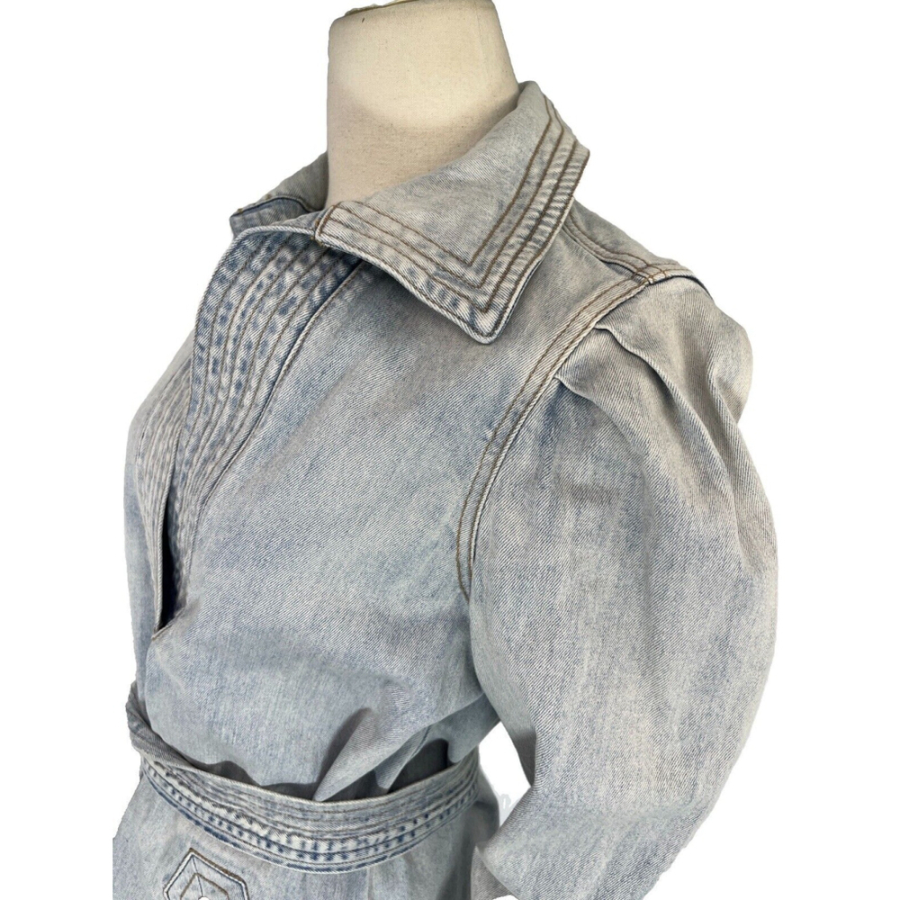 Current/Elliot Denim Jean Dress Puff Sleeve Size 1 Small Blue Light Wash Belted - Picture 6 of 14